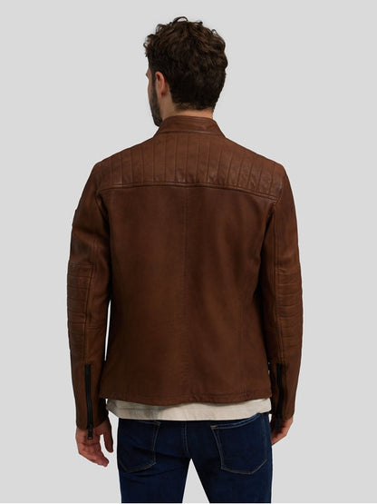 Casual Brown Biker Leather Jacket - Frozva