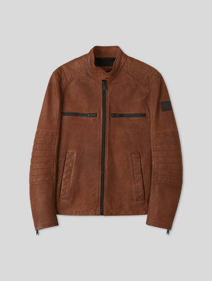 Casual Brown Biker Leather Jacket - Frozva