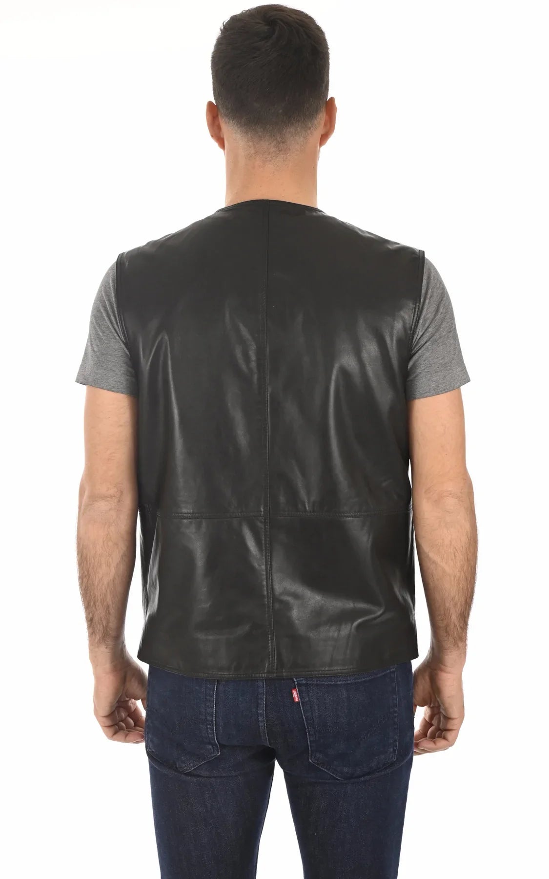 Mens Militry Style Black Leather Vest