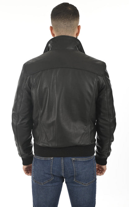 Men's Pitch Black Bomber Leather Jacket