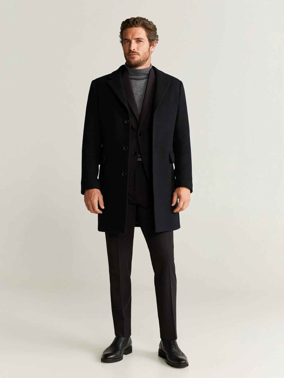 Men Tailored Black Wool Coat - Frozva.com