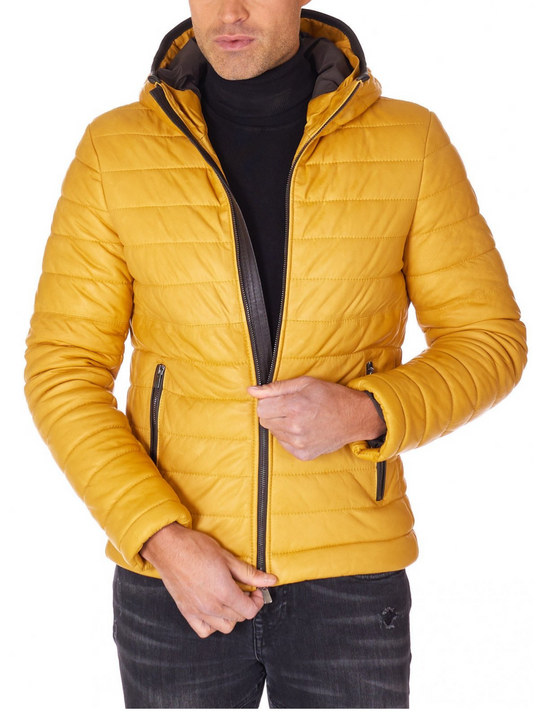 Men yellow Polyester Lining hooded Jacket - Frozva