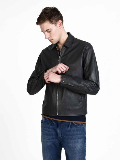 Men Black Leather Shirt Jacket- Frozva.com