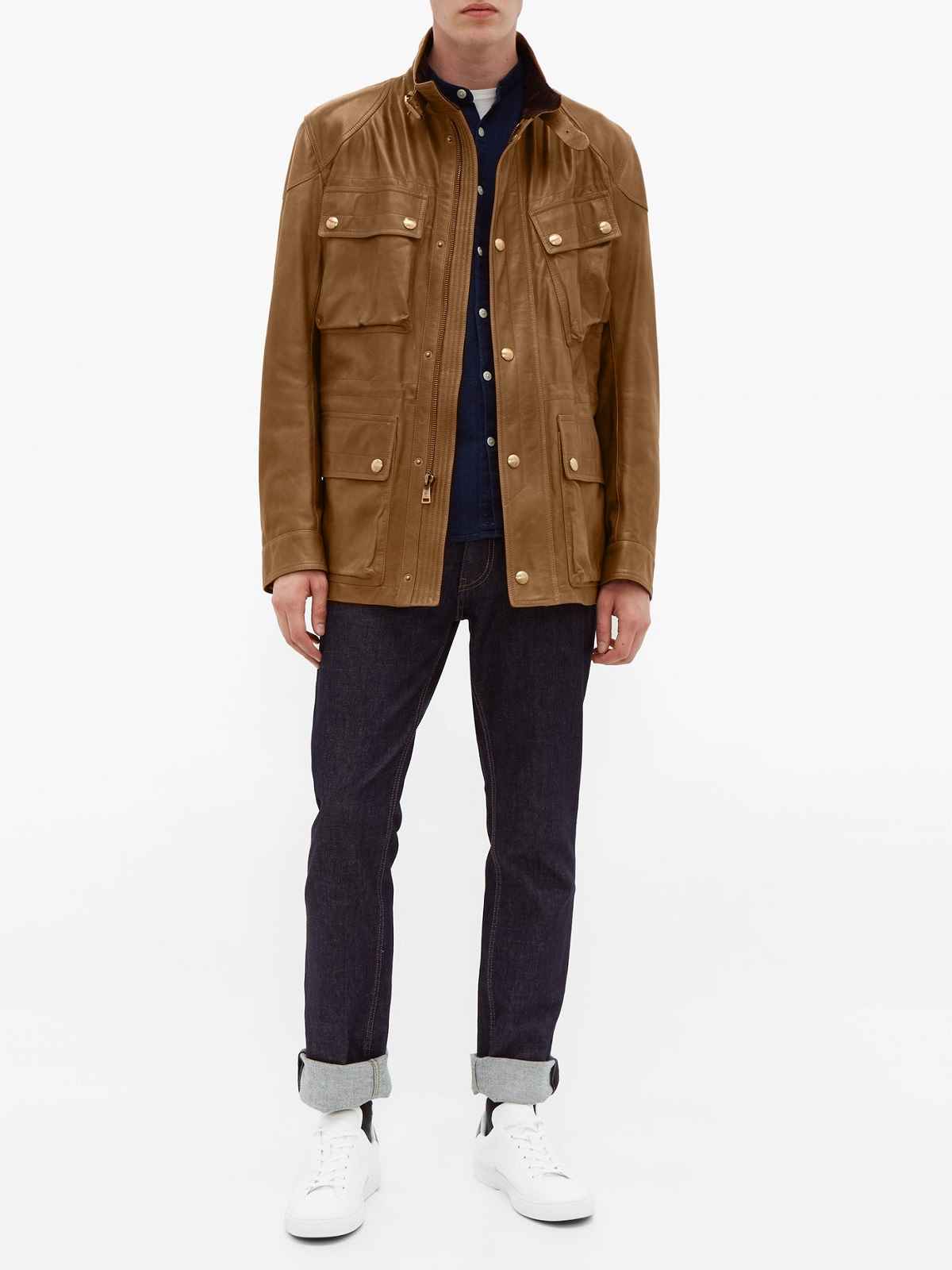 Men  Utility Leather Brown Jacket - Frozva.com