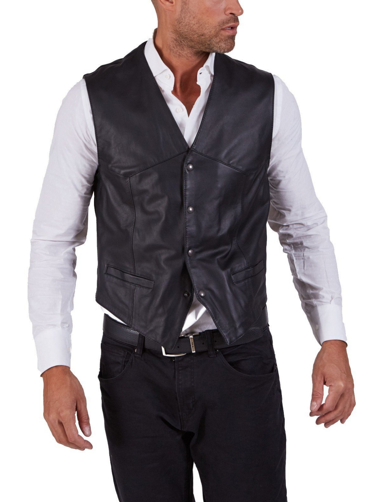 Men Black lambskin leather Vest - Frozva.com