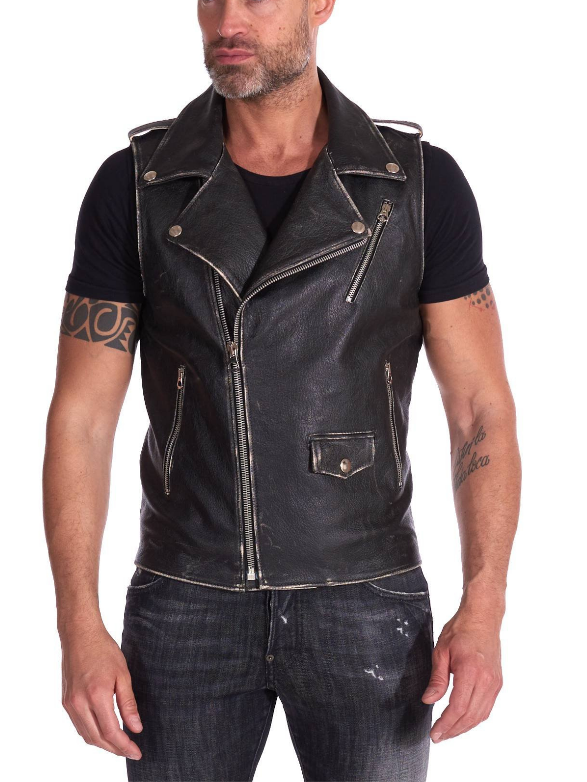 Men Asymmetrical Black Jacket Vest - Frozva.com