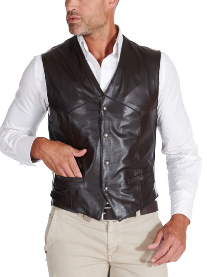 Men leather Black jacket Vest - Frozva.com