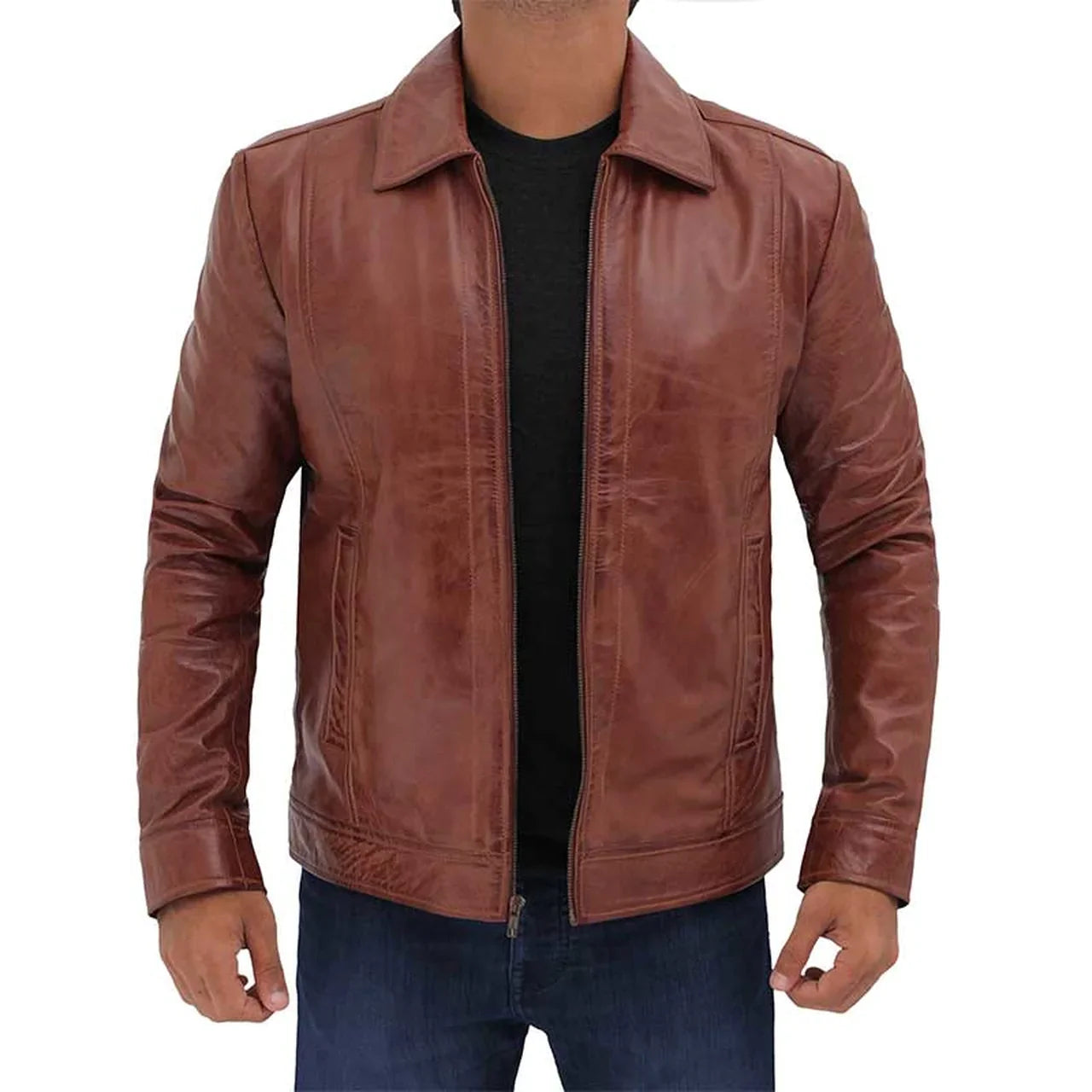 Men's Brown Distressed Leather Motorcycle Jacket