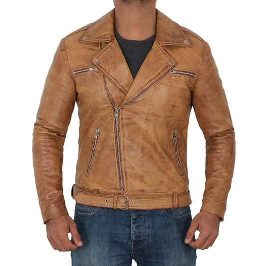 Men's Light Brown Moto Leather Jacket