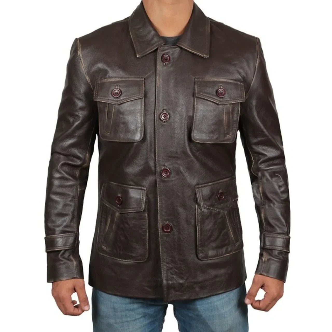 Men's Dark Brown Real Leather Jacket - Frozva