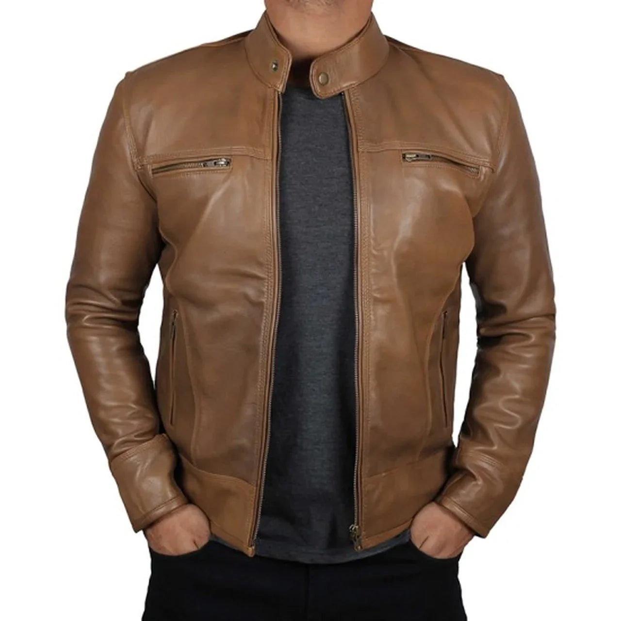 Men's Brown Genuine Leather jacket - Frozva