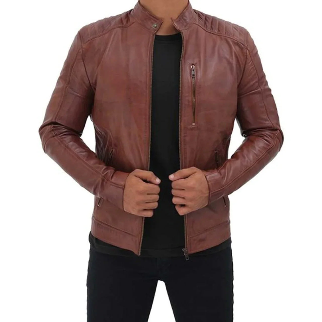 Men's Brown Quilted Leather Motorcycle Jacket