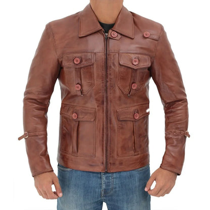 Men's Vintage Biker Brown Leather Jacket