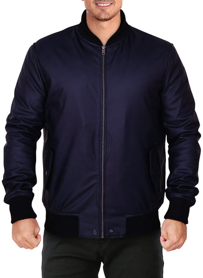 Michael Midnight Blue Bomber Faux Leather Jacket - Frozva