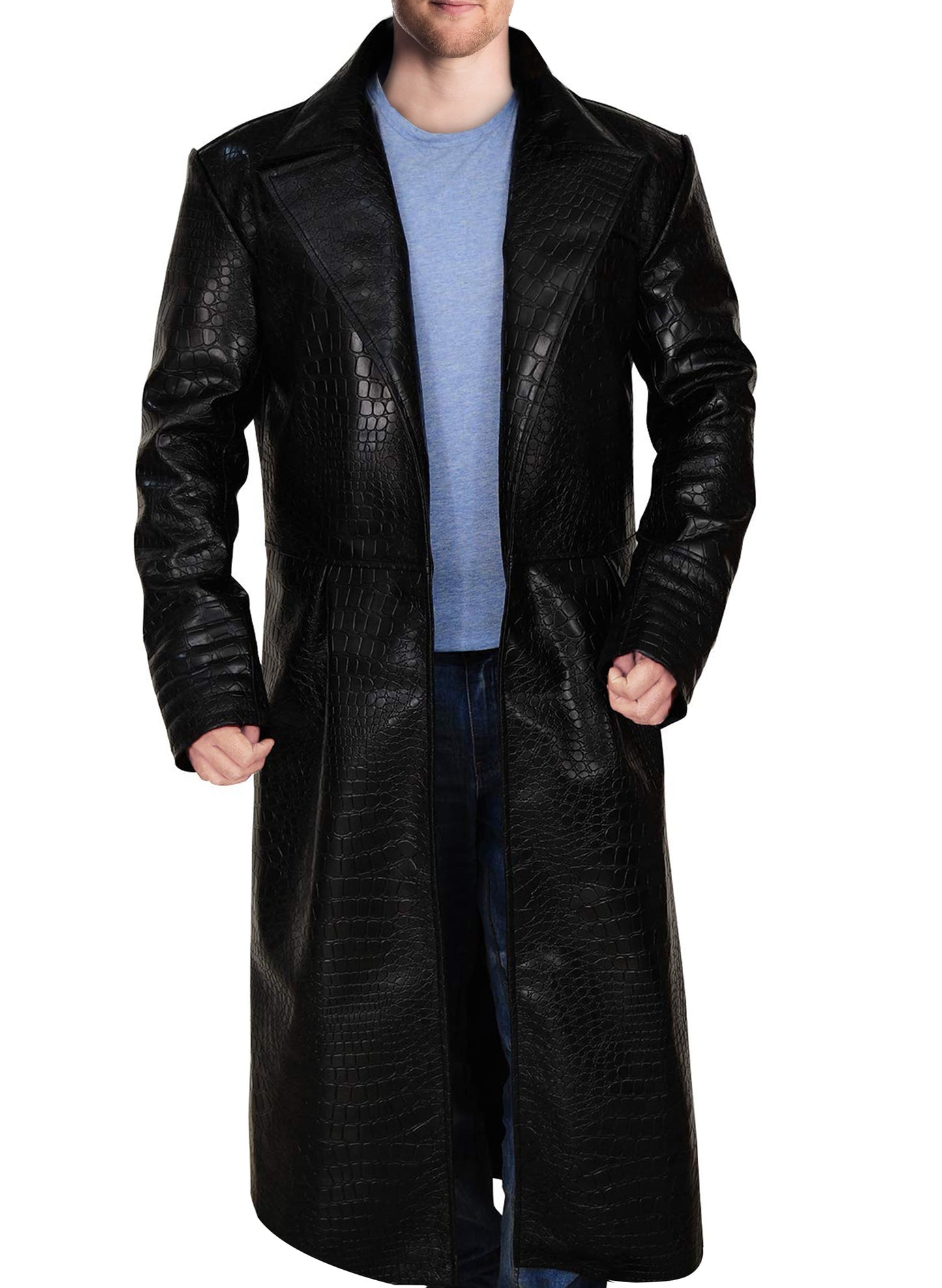 Black Aligator Embossed Leather Trench Coat