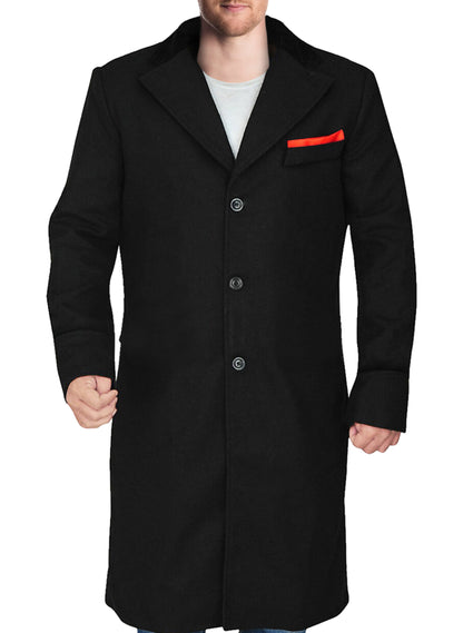 New Mens Black Wool & Cashmere Long Coat - Frozva