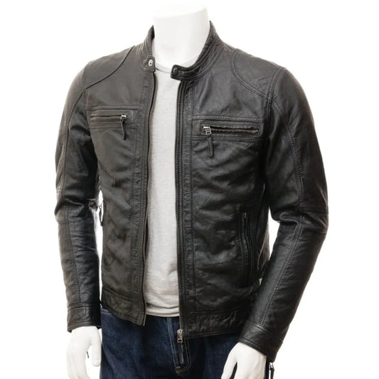 Men's Genuine Lambskin Black Leather Jacket