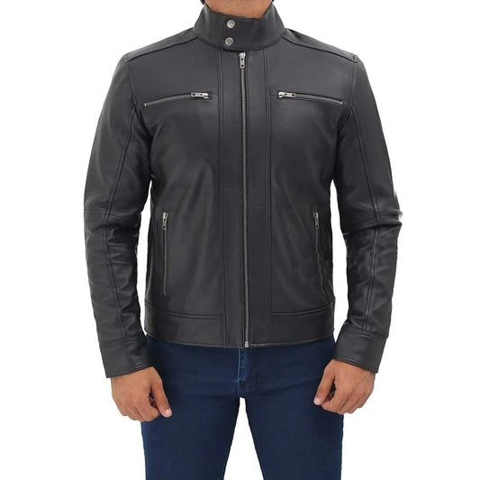 Men's Black Zipper Lambskin Leather Jacket