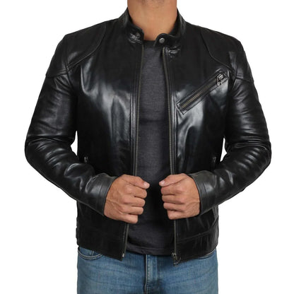 Men's Fitted Black Leather Jacket