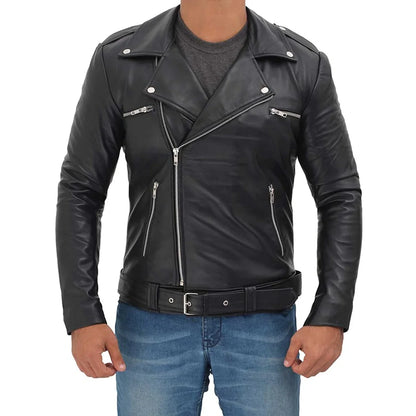 Men's Police Style Leather Motorcycle Jacket