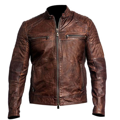 Dark Brown Vintage Distressed Biker Leather Jacket