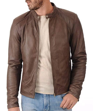 Mens Slim Fit Biker Brown Leather Jacket