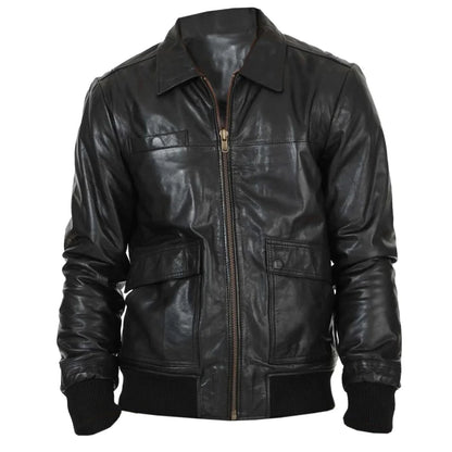 Men's Genuine Lambskin Black Bomber Biker Jacket