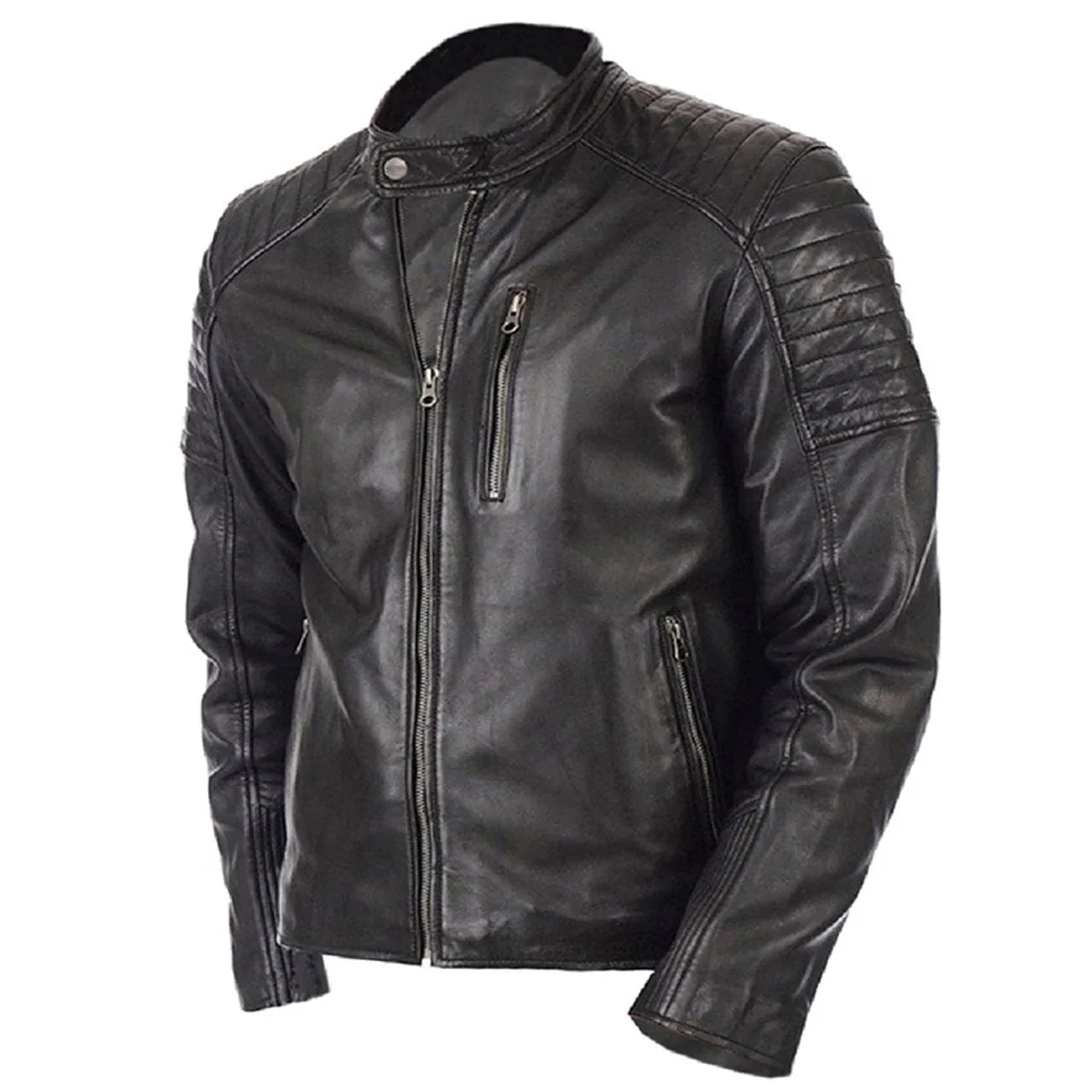 Vintage Biker Genuine Lambskin Black Leather Jacket