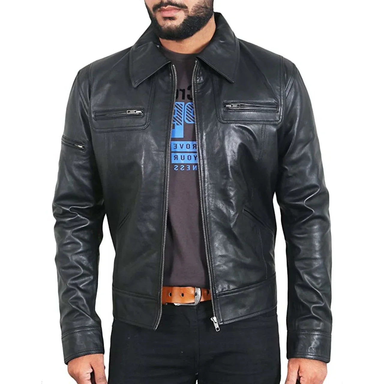 Men's Biker Style Casual Leather Jacket