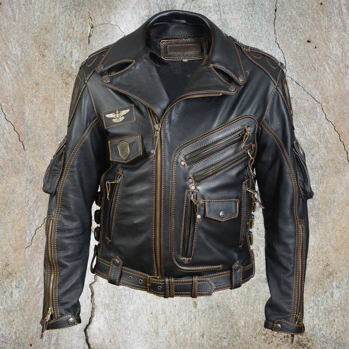 MEN'S GENUINE BIKER BLACK JACKET