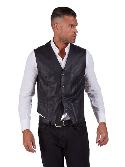 Men Black lambskin leather Vest - Frozva.com