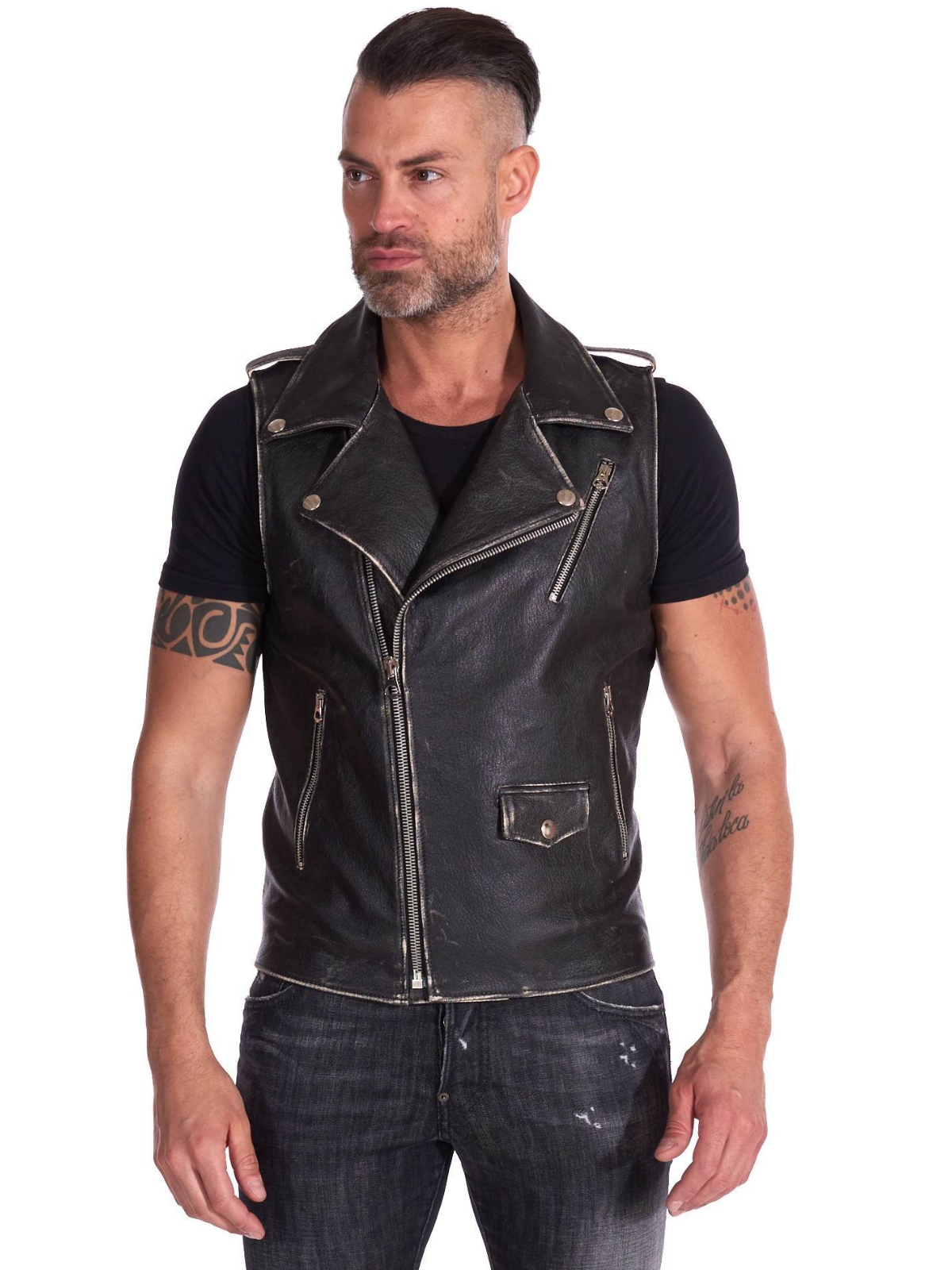 Men Asymmetrical Black Jacket Vest - Frozva.com