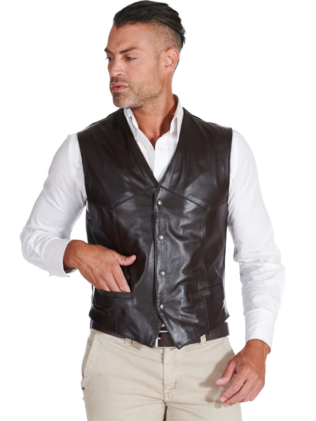 Men leather Black jacket Vest - Frozva.com