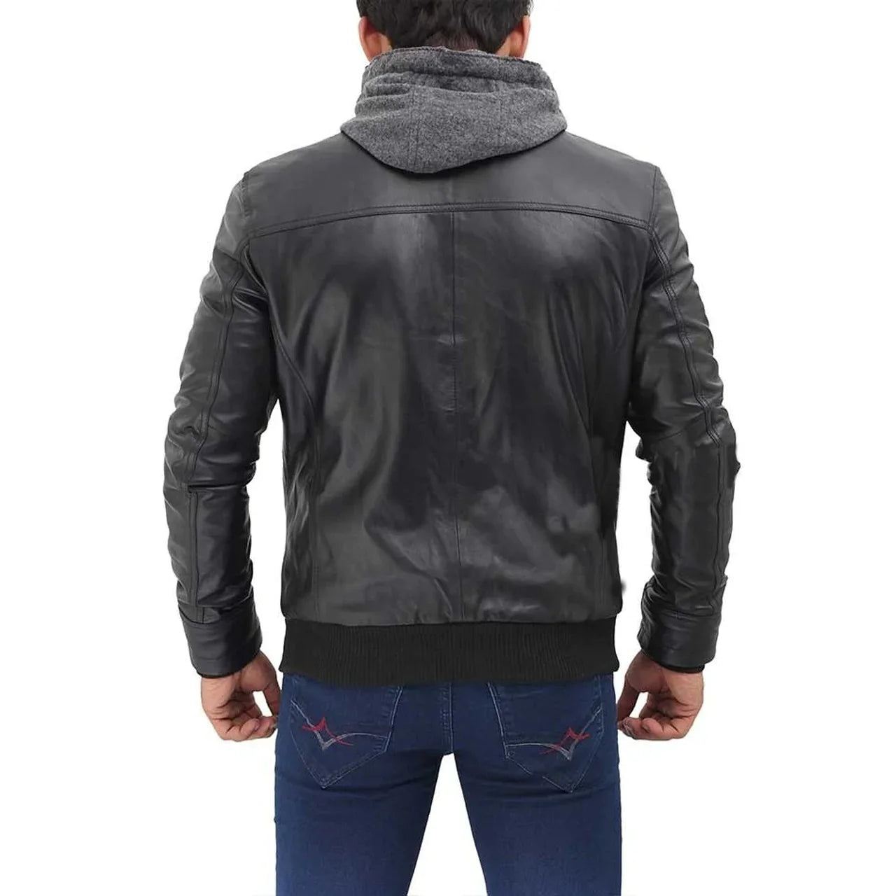 Men's Black Hooded Real Leather Jacket