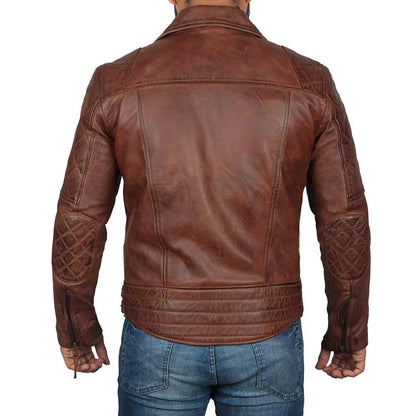 Men's Dark Brown Quilted Biker Vintage Leather Jacket