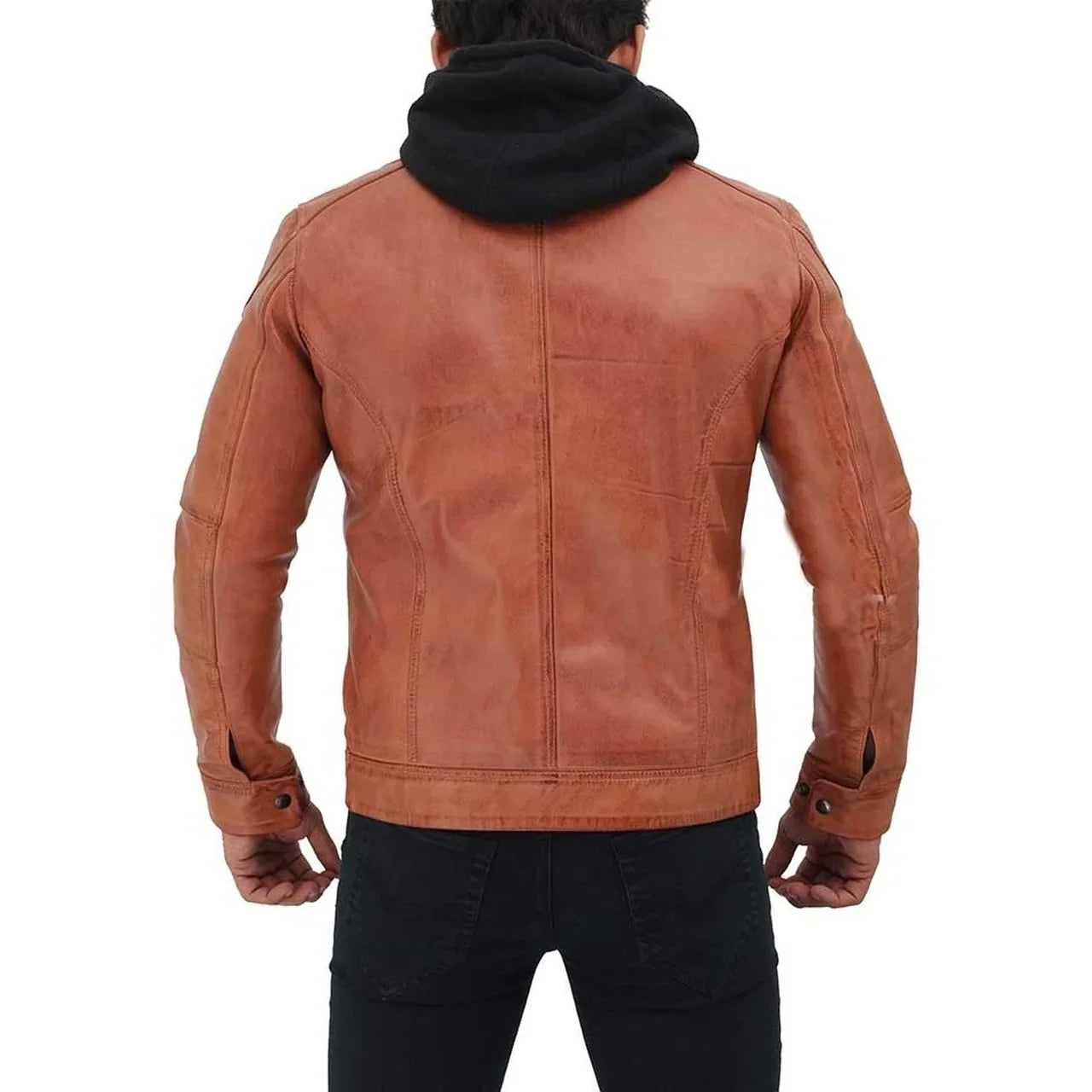 Men's Tan Hooded Leather Jacket