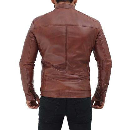 Men's Brown Quilted Leather Motorcycle Jacket