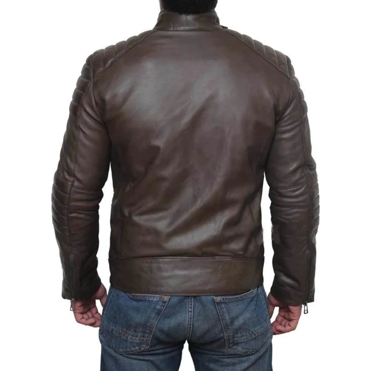 Men's Quilted Four Zipper Pocket Genuine Leather Biker Jacket