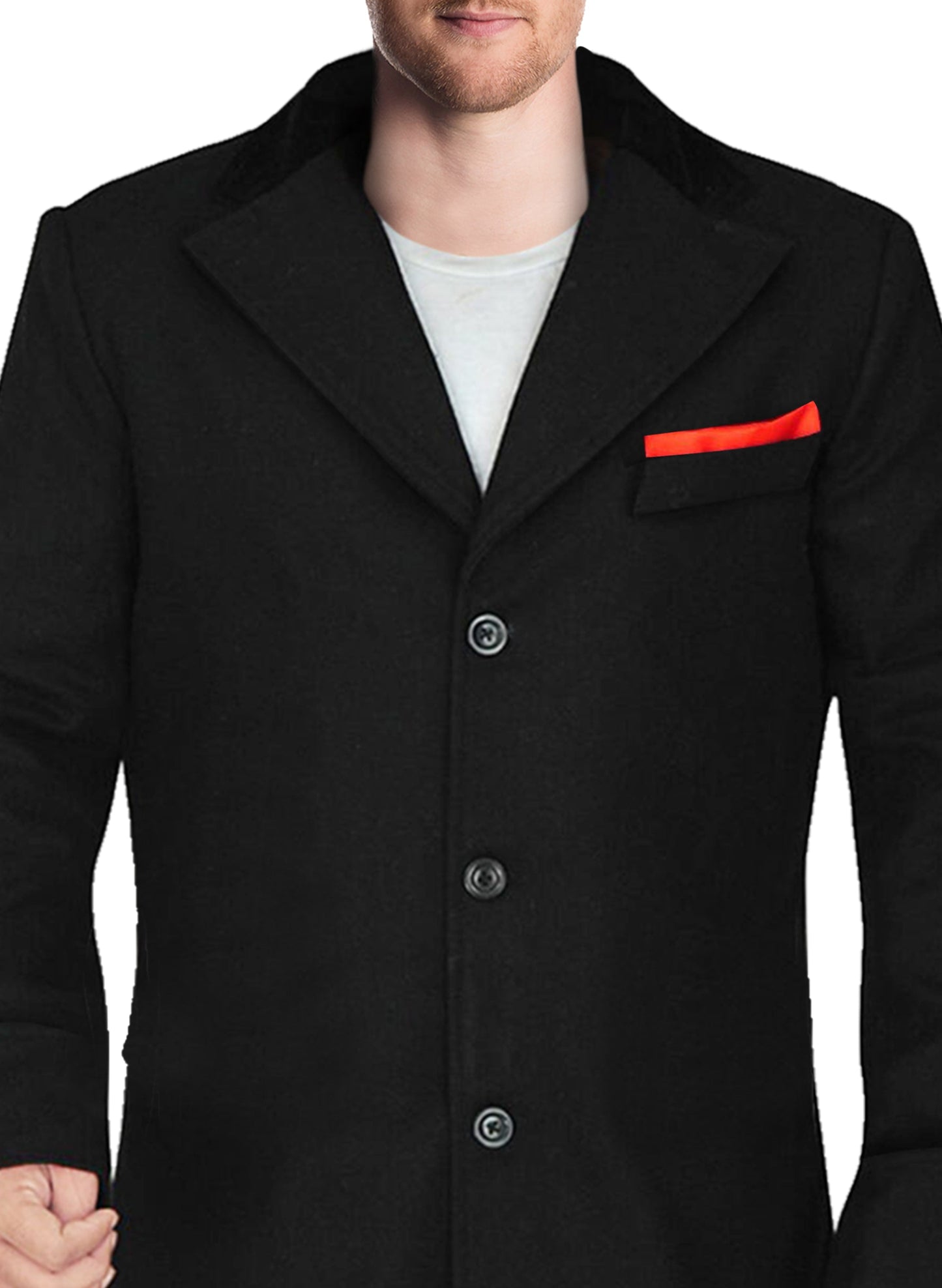 New Mens Black Wool & Cashmere Long Coat - Frozva