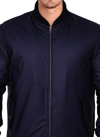 Michael Midnight Blue Bomber Faux Leather Jacket - Frozva