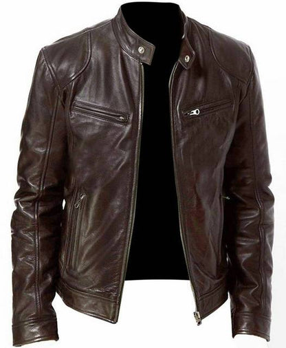 Mens Vintage motorcycle real leather jacket