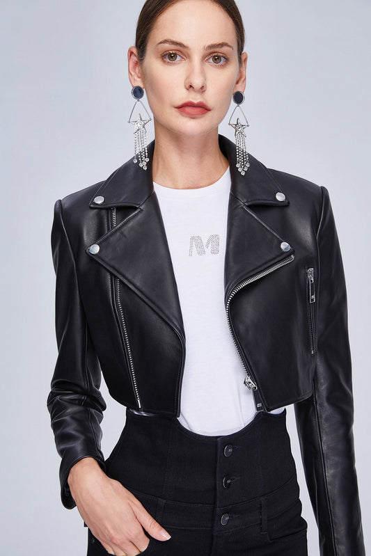 Biker Womens Zipper Leather Jacket