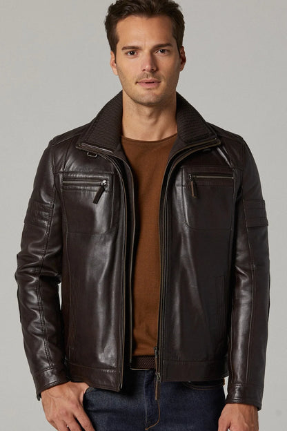 Dark Brown Men’s Leather Jacket - Frozva