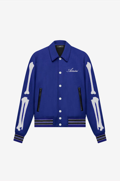 Mens Royal Blue Bone Design Varsity Jacket