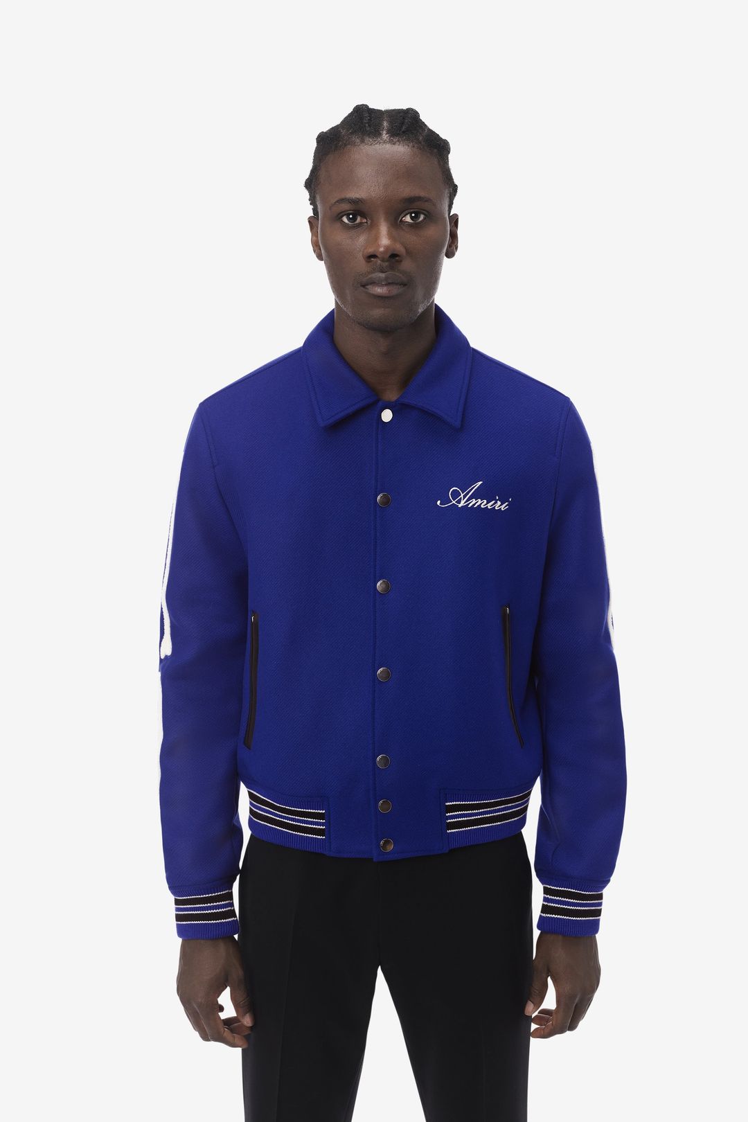 Mens Royal Blue Bone Design Varsity Jacket