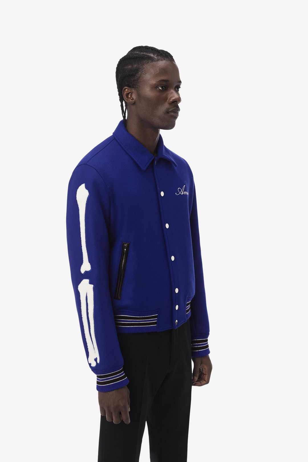 Mens Royal Blue Bone Design Varsity Jacket