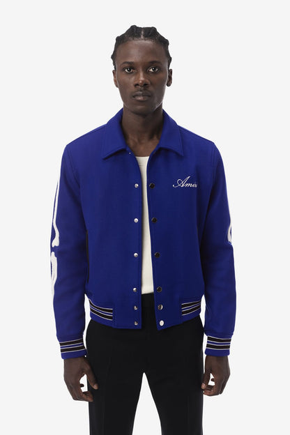 Mens Royal Blue Bone Design Varsity Jacket