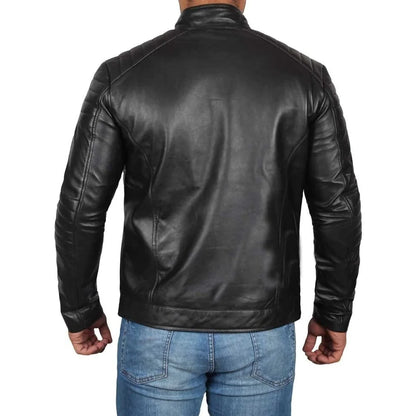 Men's Black Genuine Leather Biker Jacket - Frozva