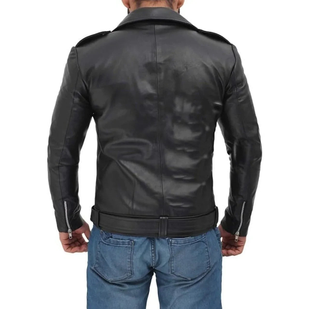 Men's Police Style Leather Motorcycle Jacket