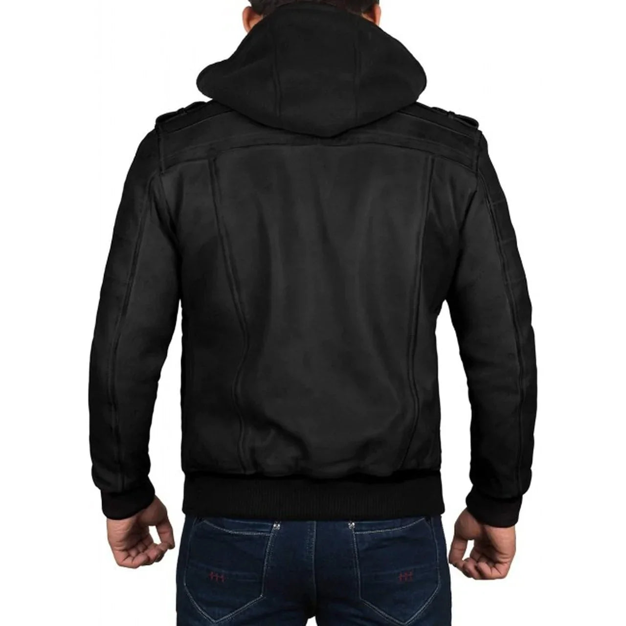 Men's Black Hooded Real Leather Jacket